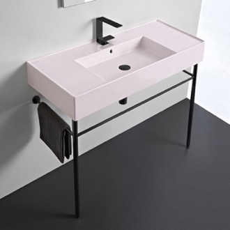 Console Bathroom Sink Pink Console Sink With Matte Black Base, Modern, 40